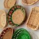 Composition of vintage colorful baskets