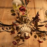 Antique iron chandelier with Art Nouveau floral decoration