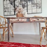 Old patinated farm table with 2 drawers