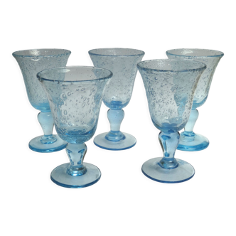 5 glasses with blue Biot stemmed