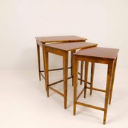 Nested tables in Art Deco style made of mahogany and stained birch, NK Sweden, 1940s.
