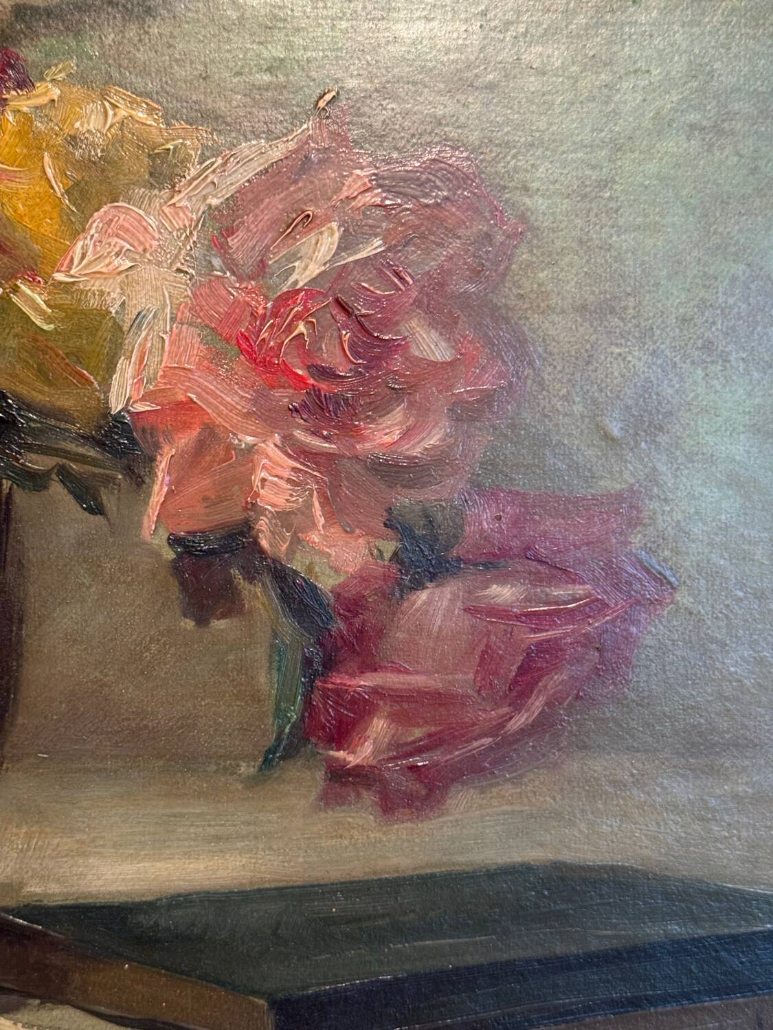 Antique painting, Still life with roses, signed Chaleyé