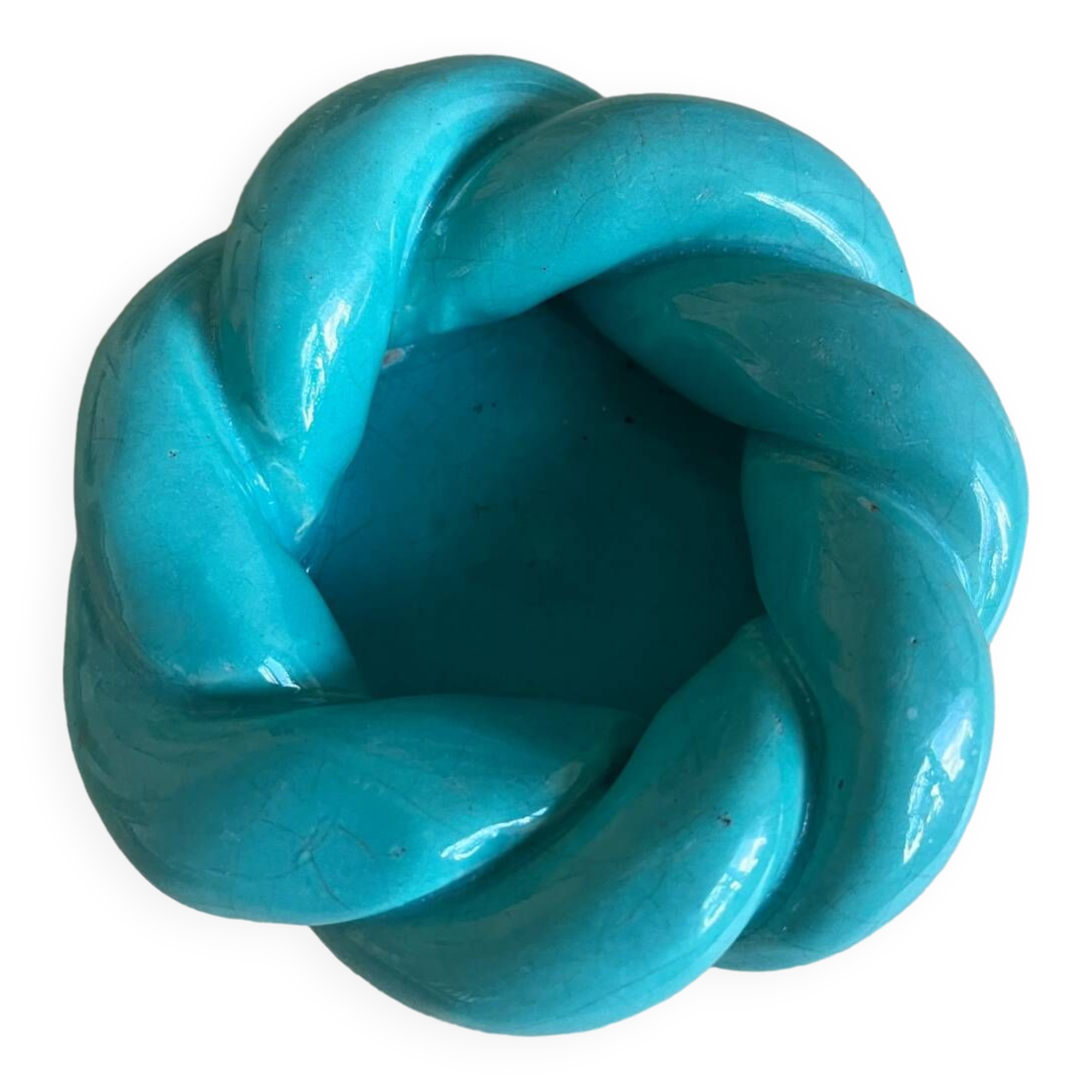 Turquoise blue twisted ceramic candle holder