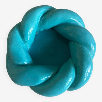 Bougeoir en céramique  torsadée bleu turquoise