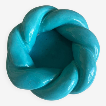 Turquoise blue twisted ceramic candle holder