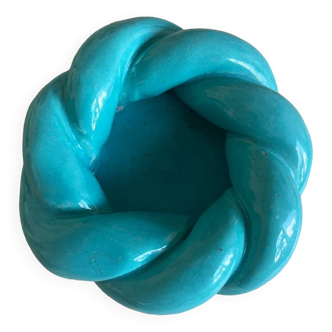 Bougeoir en céramique  torsadée bleu turquoise