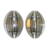 Pair of sconces glass and chrome steel of Veca Italy 1960 s