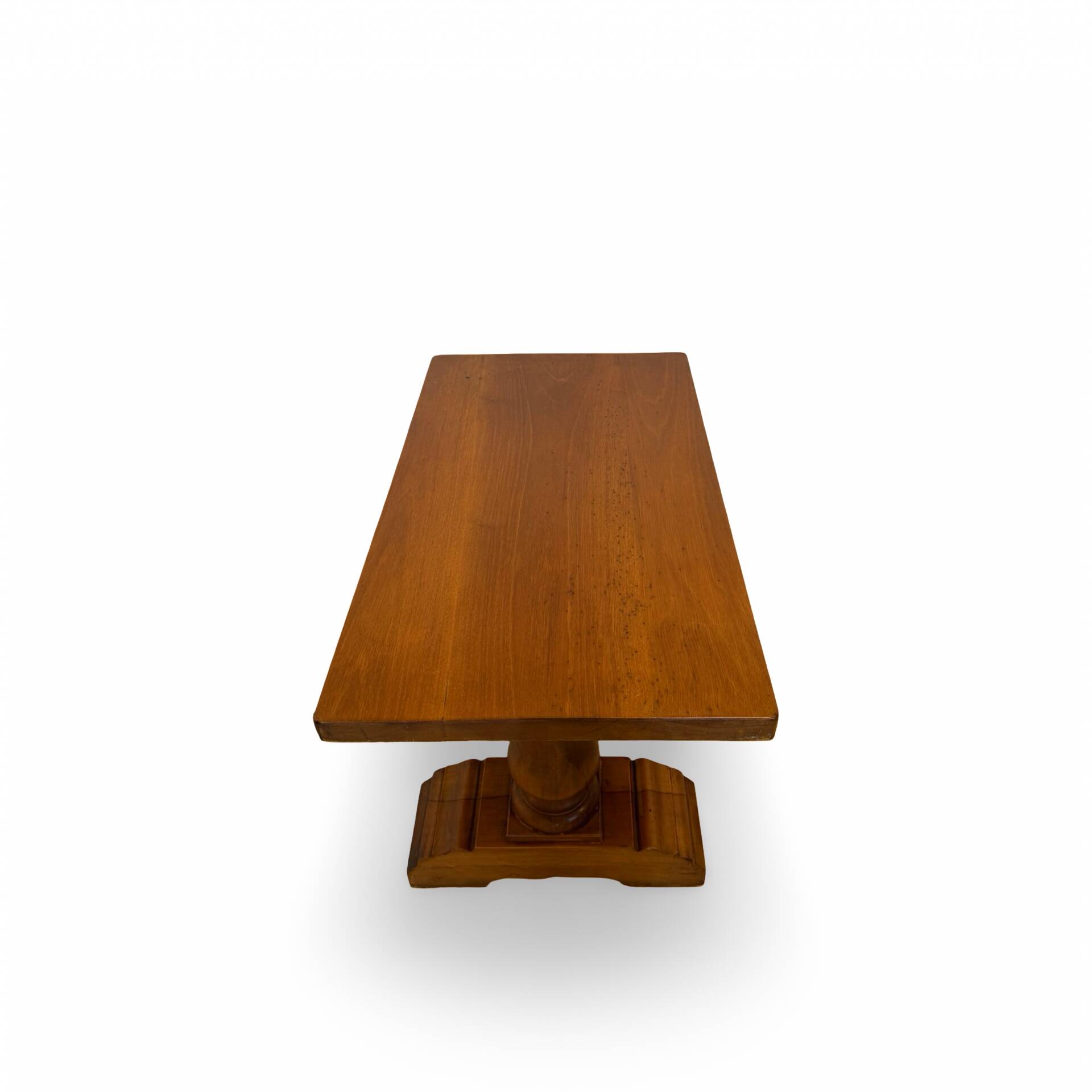 A small, rustic walnut wooden table, crafted from solid walnut wood, 1
