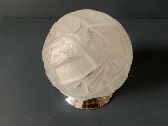 Antique art deco lamp, molded glass globe lamp 1930, France