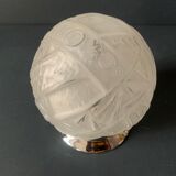Antique art deco lamp, molded glass globe lamp 1930, France