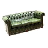 Green vintage leather 3-seater Chesterfield sofa
