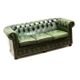 Green vintage leather 3-seater Chesterfield sofa