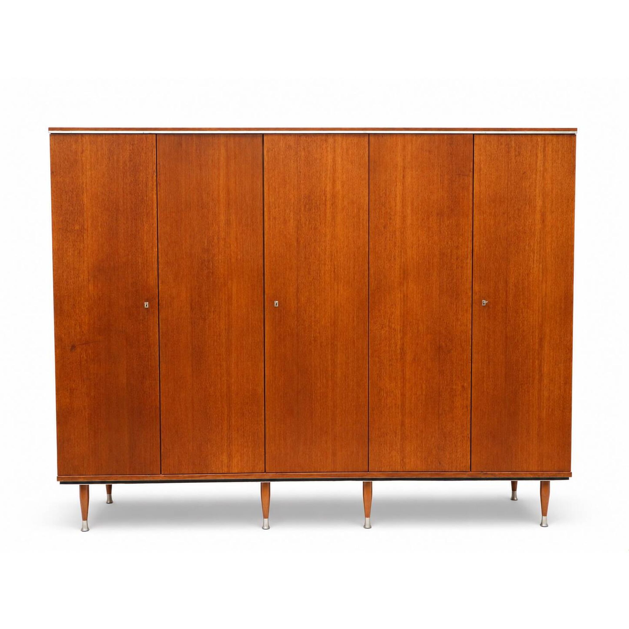 Teak wardrobe with 5 doors, hanging rail and shelves