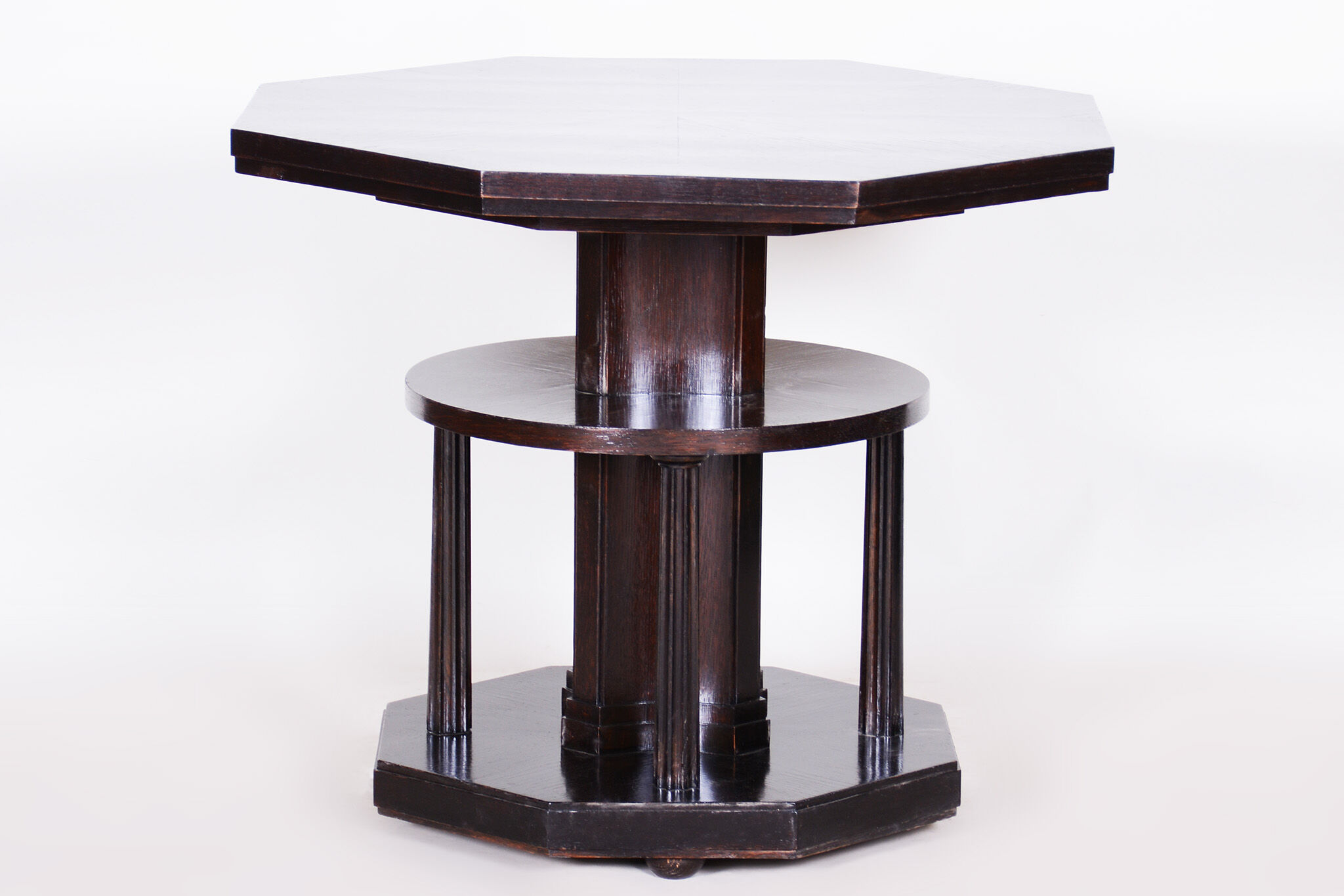 Unusual Restored Czech Cubist Oak Side Table, Czechia, 1910-1919