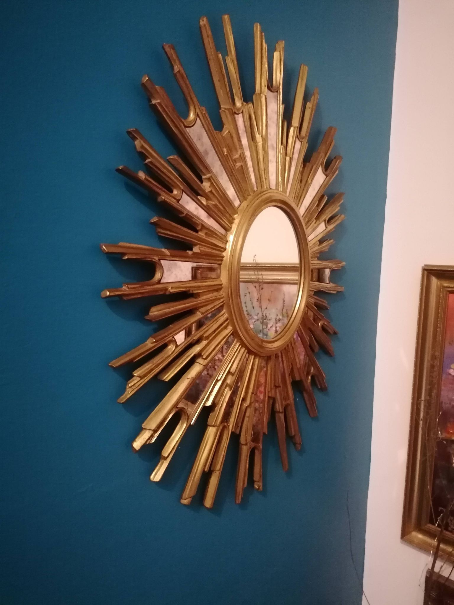 Grand miroir soleil à parecloses - Mid century / Regency - Decknudt