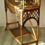 Shelf, console, bamboo, vintage wicker