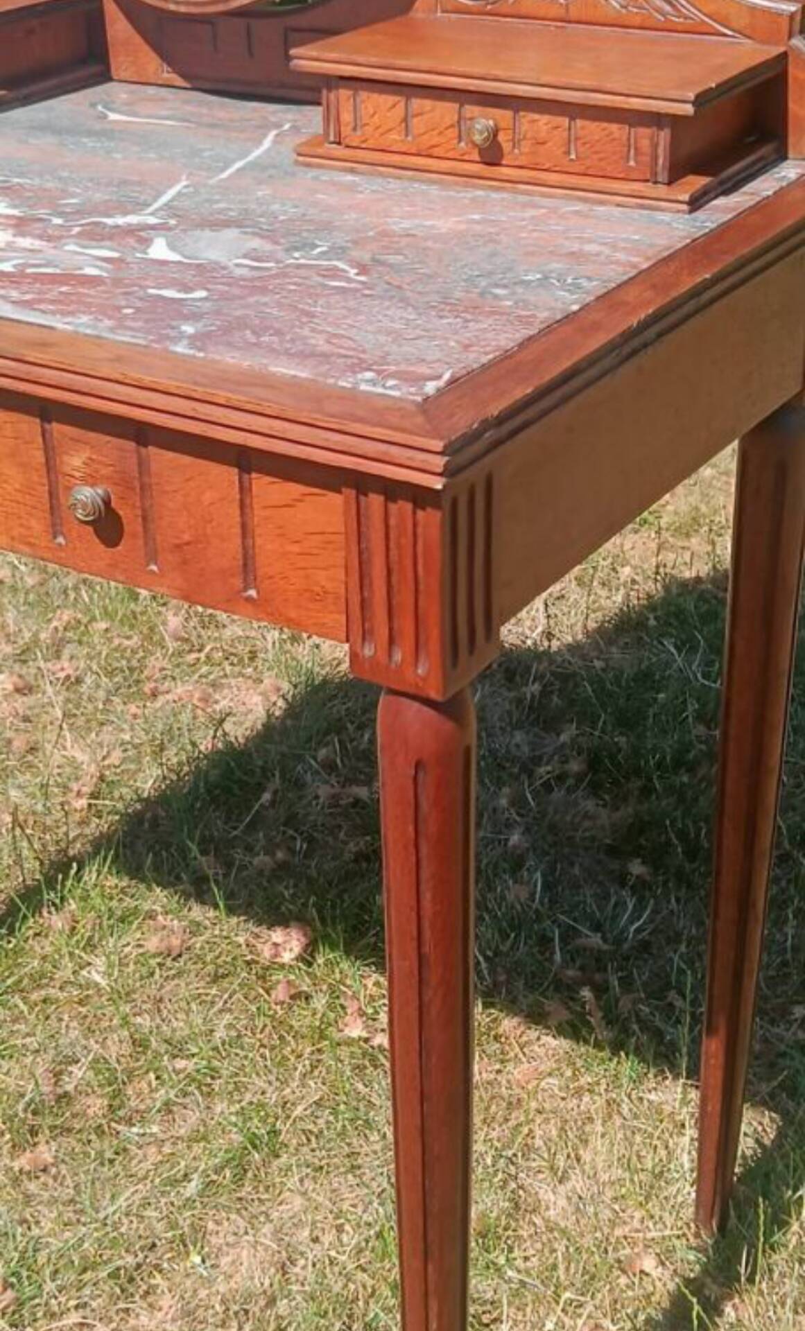 Art Deco dressing table in oak and red marble, 1920s-30s.