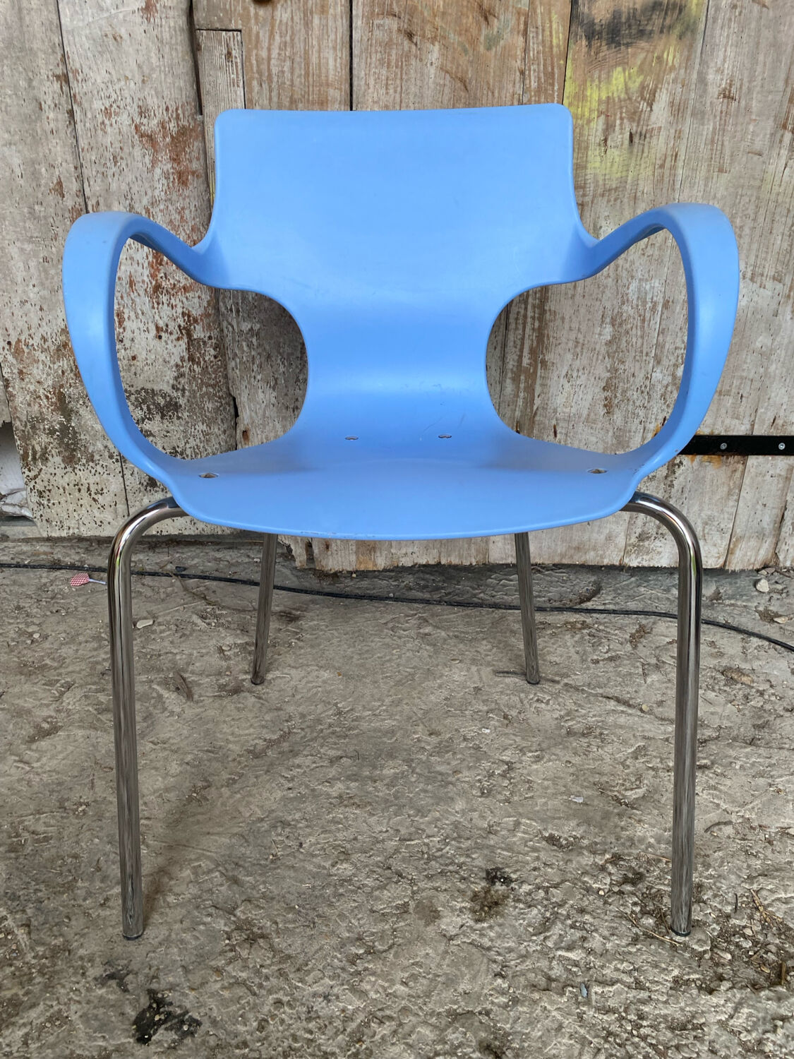 ACTA JIM Chair Design Chrome Metal + Vintage Light Blue Plastic Shell
