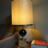 Vintage, lampe pied métal doré et laque noire abat-jour vers 1970