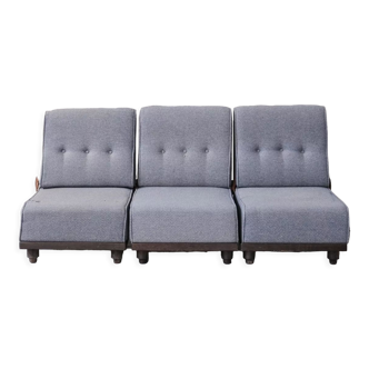 Guillerme et Chambron oak mid-century modular sofa