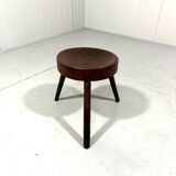 Tabouret trépied rustique ancien en bois, années 1900