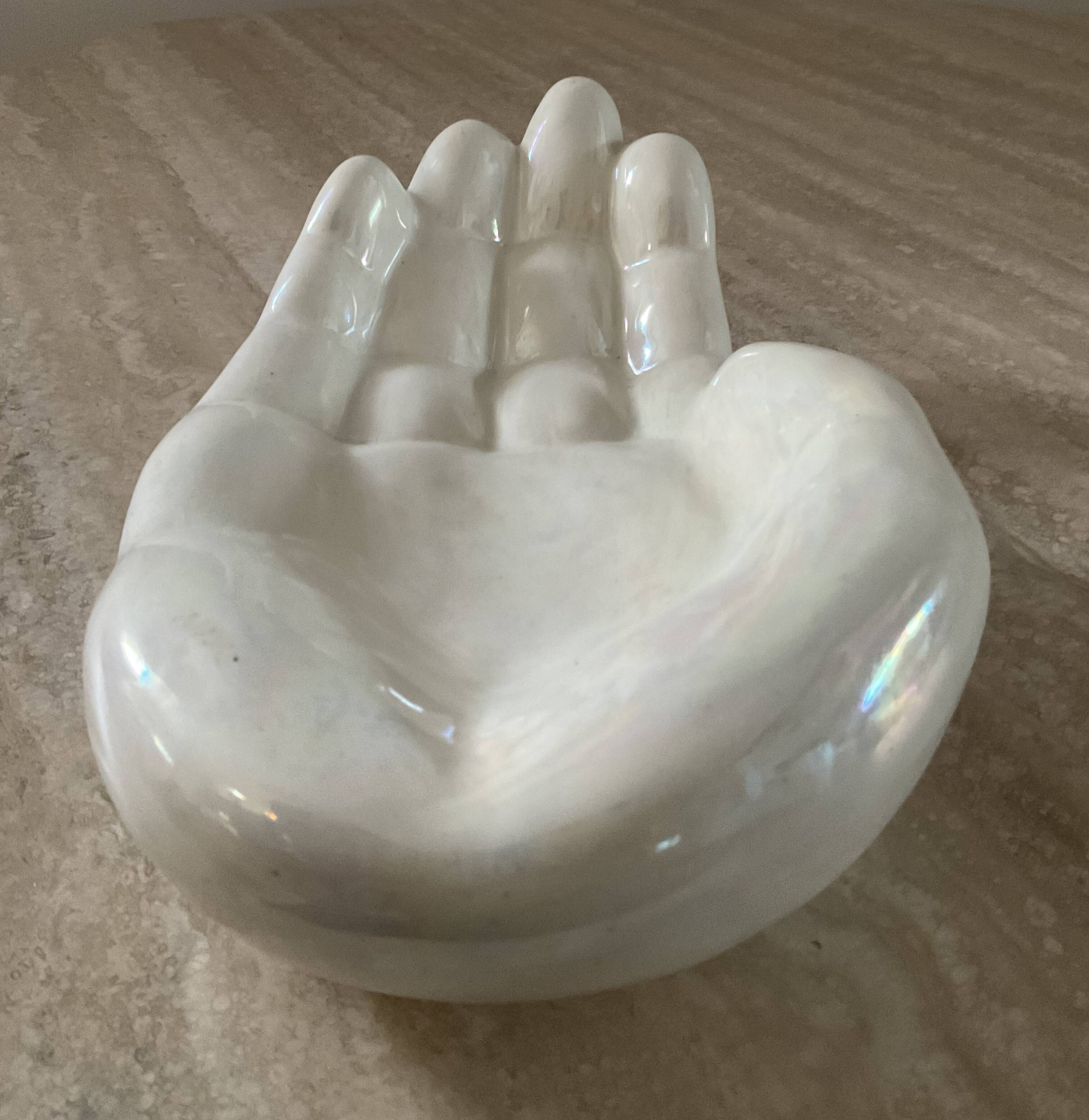Large vintage hand tidy in iridescent enameled ceramic