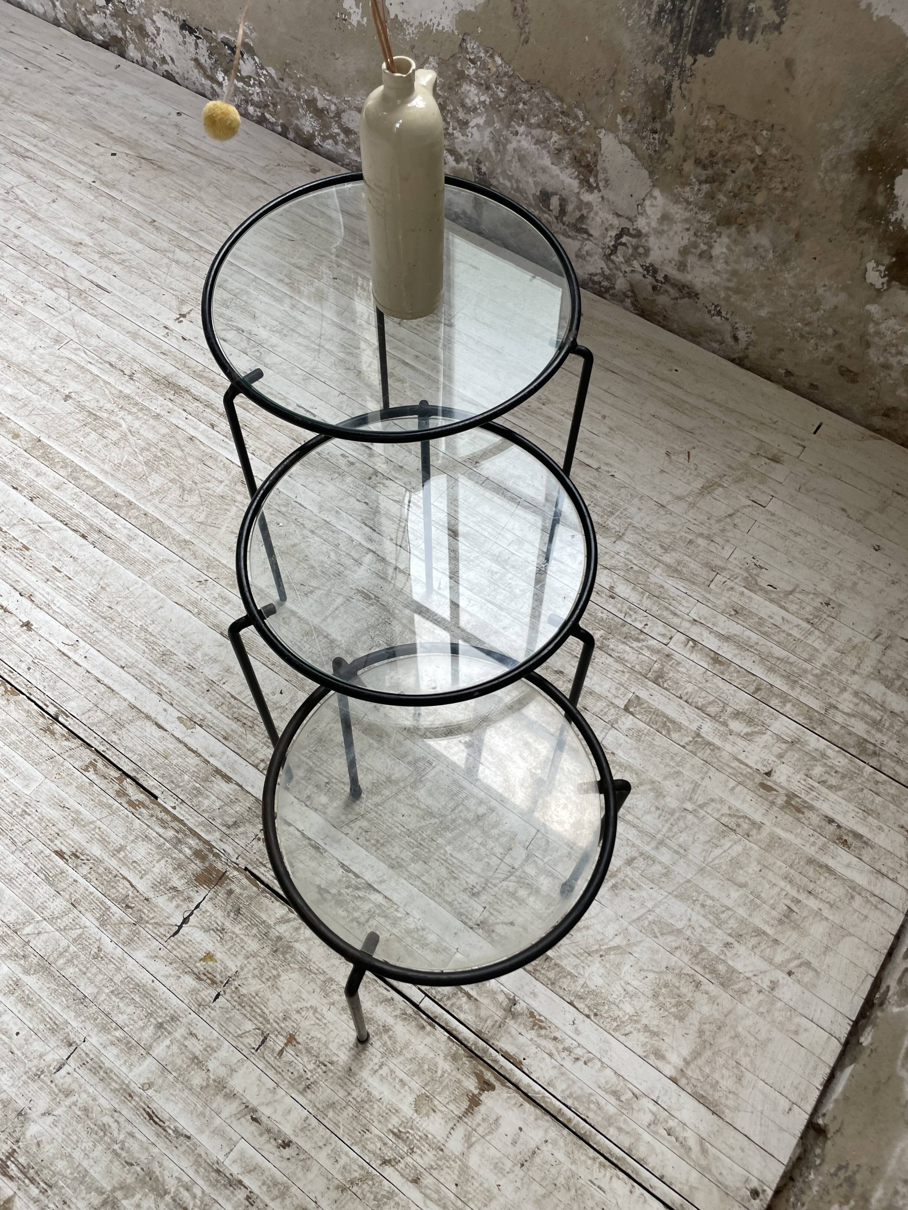 50s metal and glass nesting coffee tables