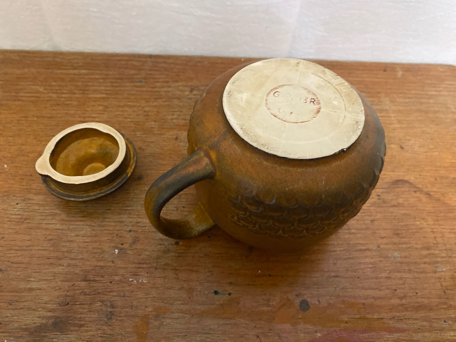 Vintage KW Feuerfest Embossed Brown Ceramic Teapot #C786