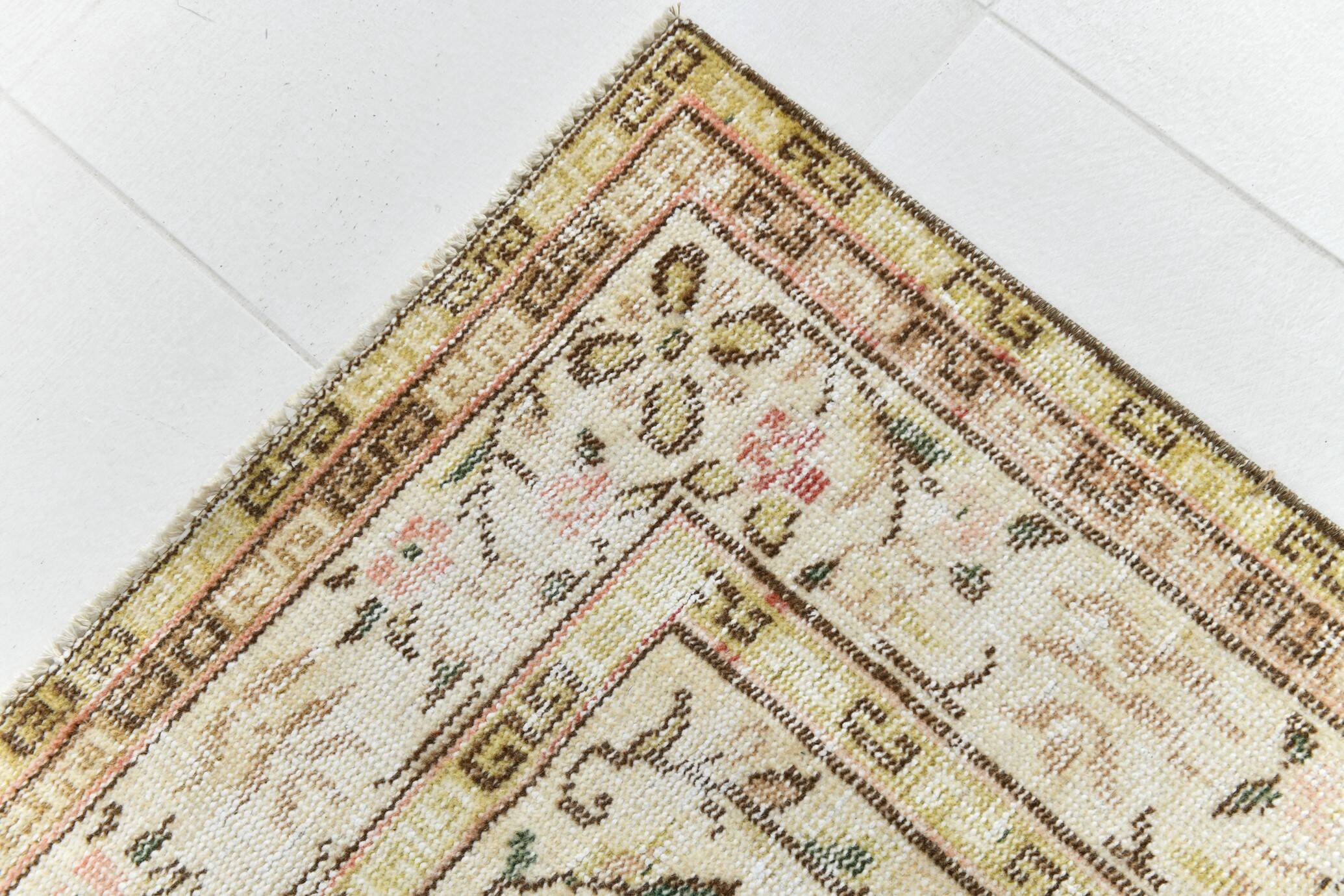 Tapis Vintage Turc Crème, Médaillon Floral, Style Shabby Chic, 150x250Cm
