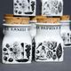 Set of 7 Arabia Finland spice jars with cork stoppers, Esteri Tomula