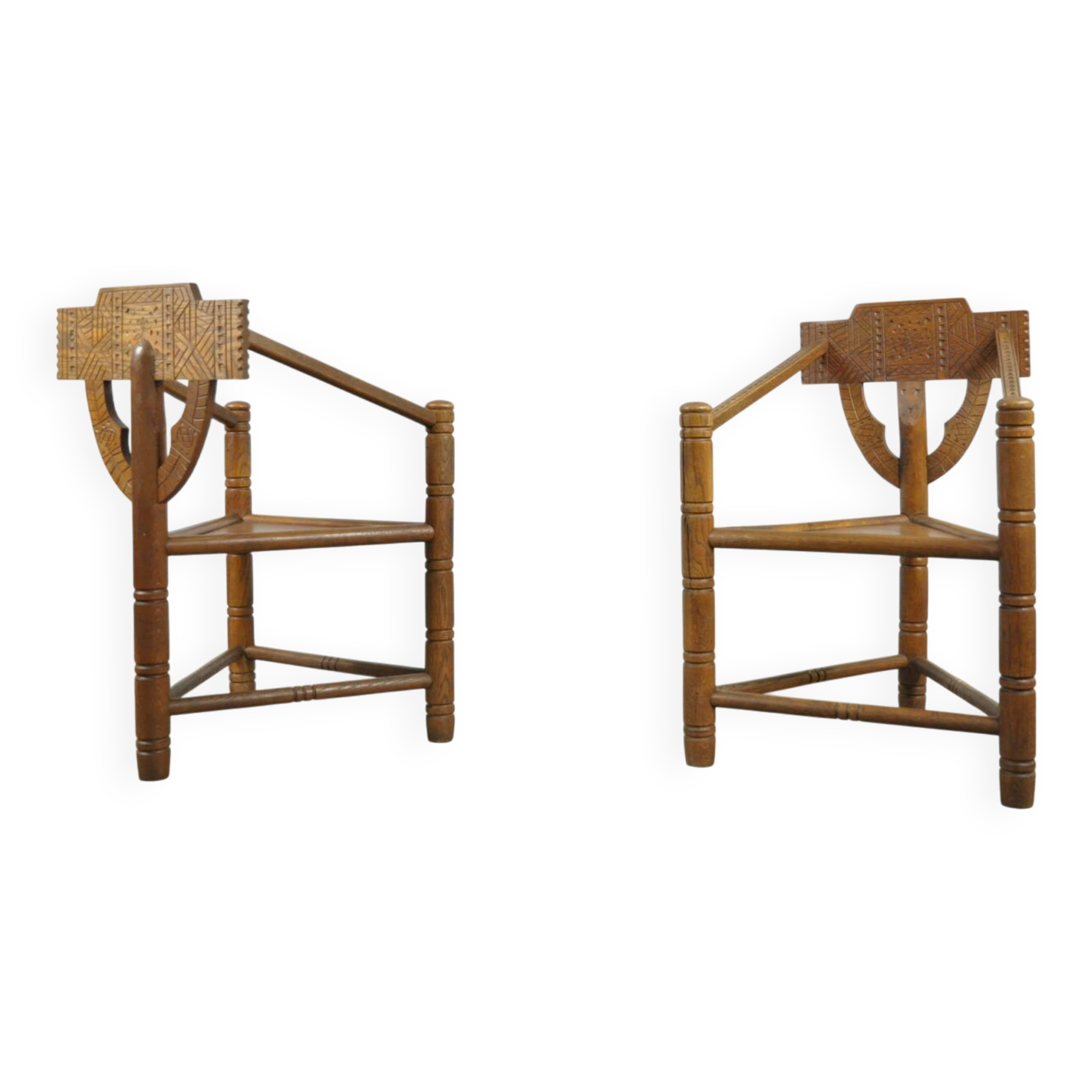 Pair of vintage antique Scandinavian oak Monk chairs, Sweden 1950s