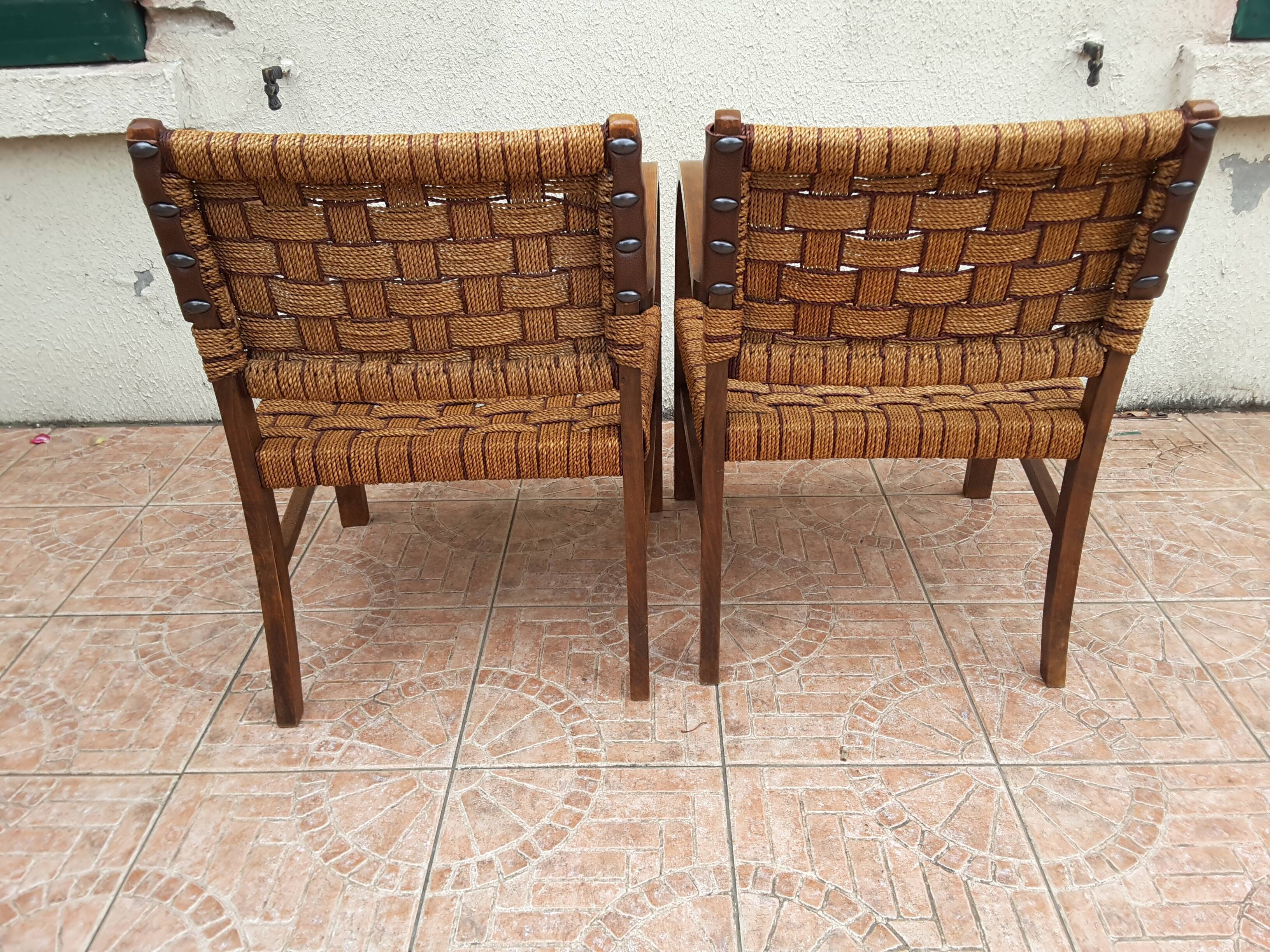 Paire de fauteuils bridge bois et corde