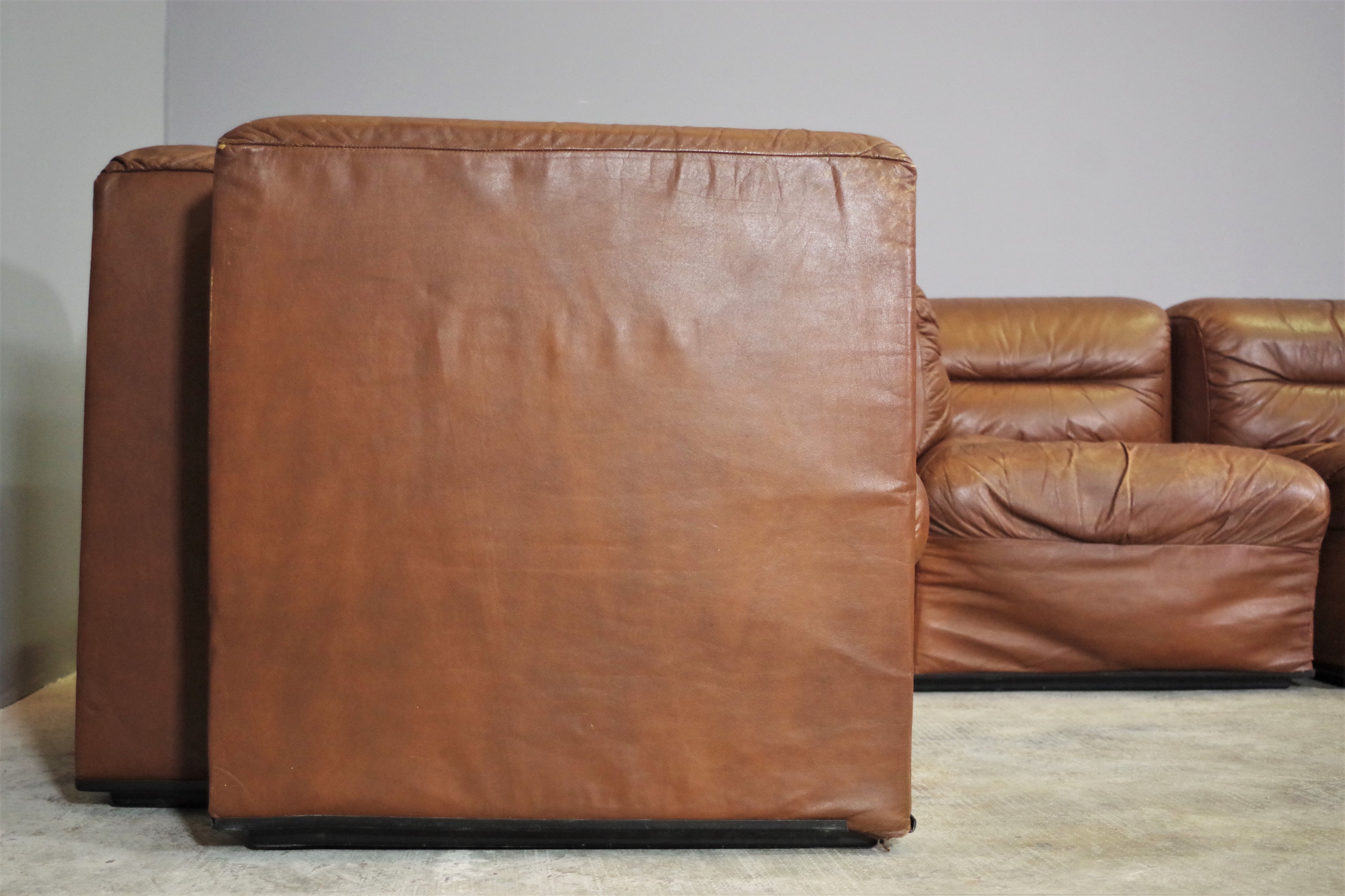 Cognac leather armchairs by BL Arredamenti, 1970s, set of 4