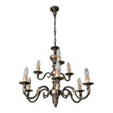 Lampadario vintage a nove luci in ottone, anni '50