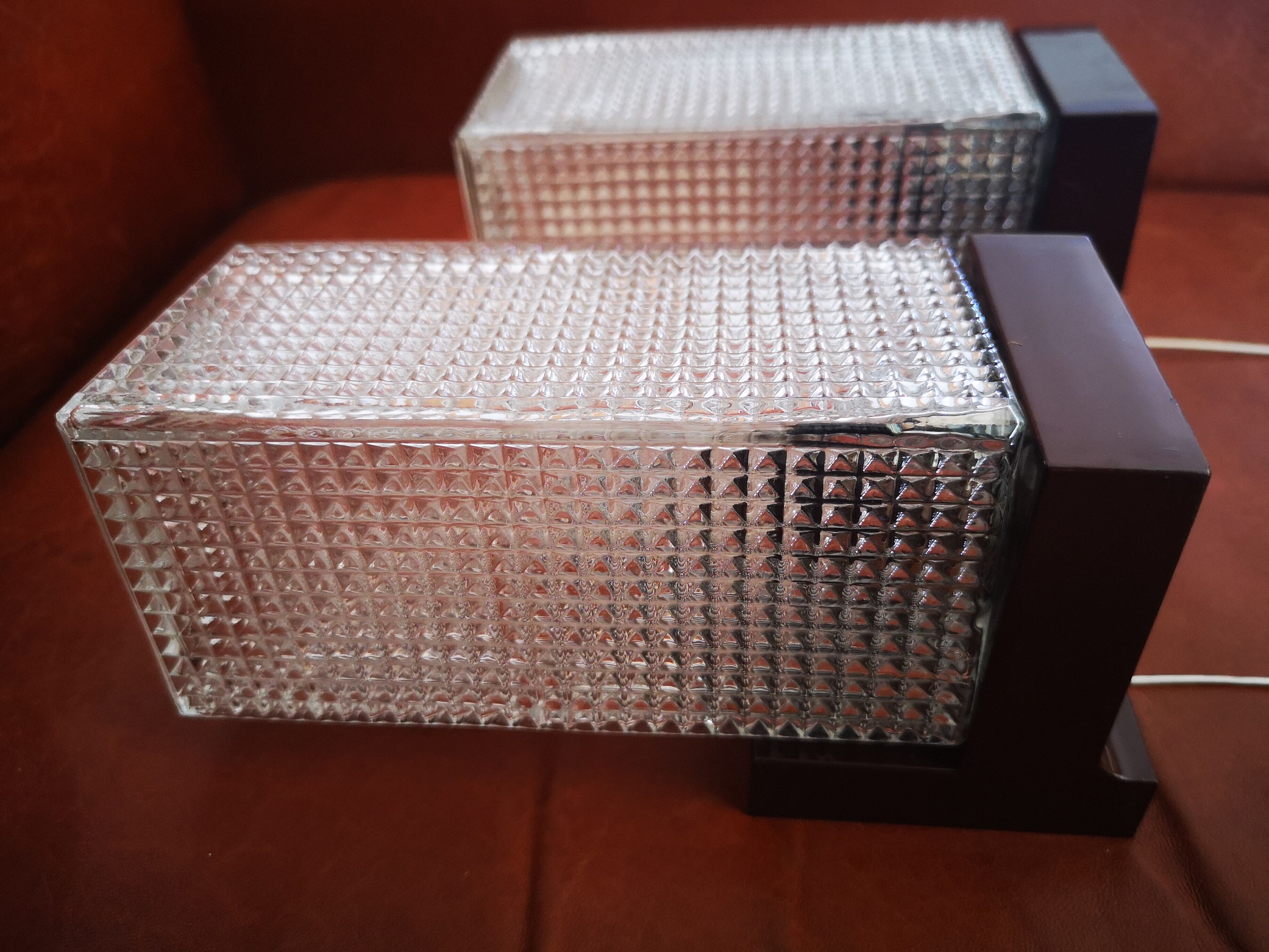 Pair of glass sconces, zipper, 70s