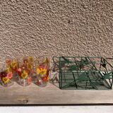 Set of 6 Arcoroc flower glasses set with metal basket