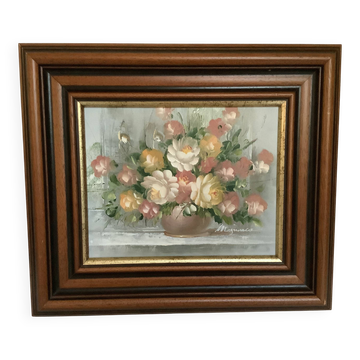 Tableau bouquet de fleurs huile sur toile signée