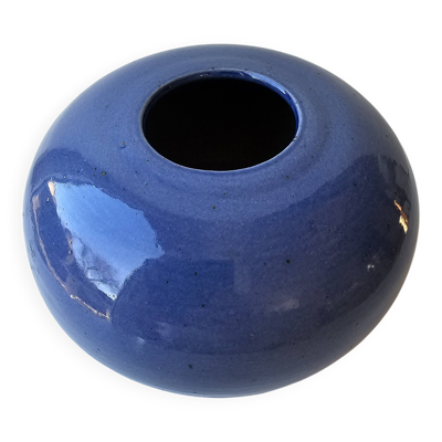 Vase boule en céramique couleur bleue Non signé