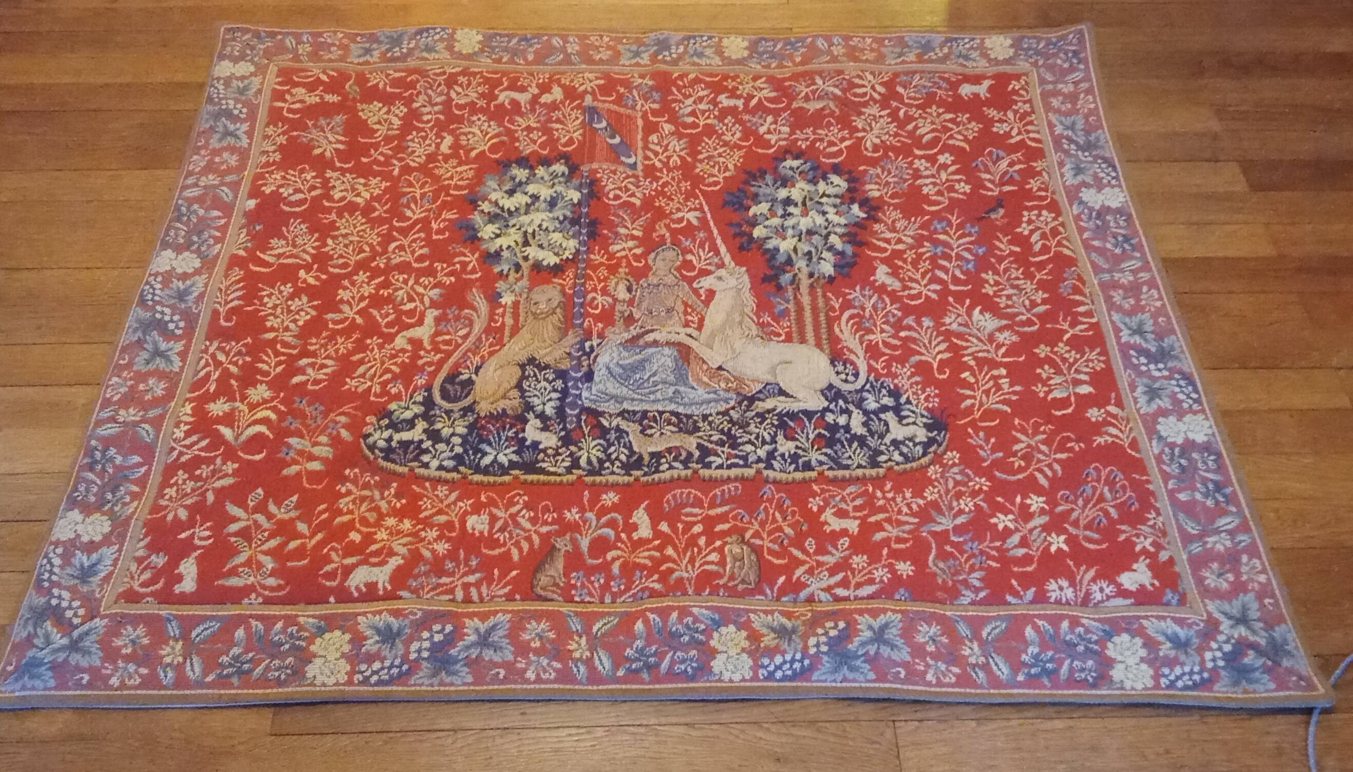 Ancienne tapisserie Halluin la vue la dame à la licorne