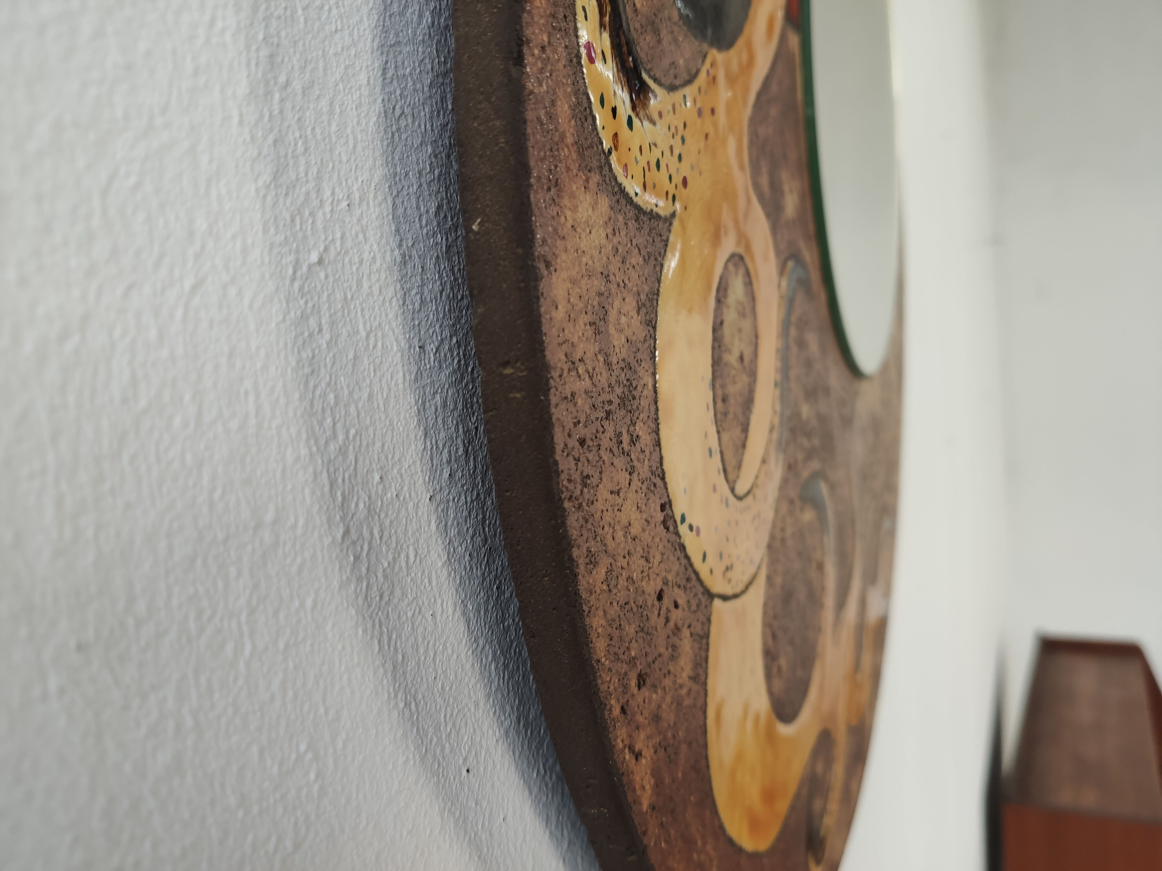 Enamel mirror on Volvic lava by Jacques Avier, 1980s