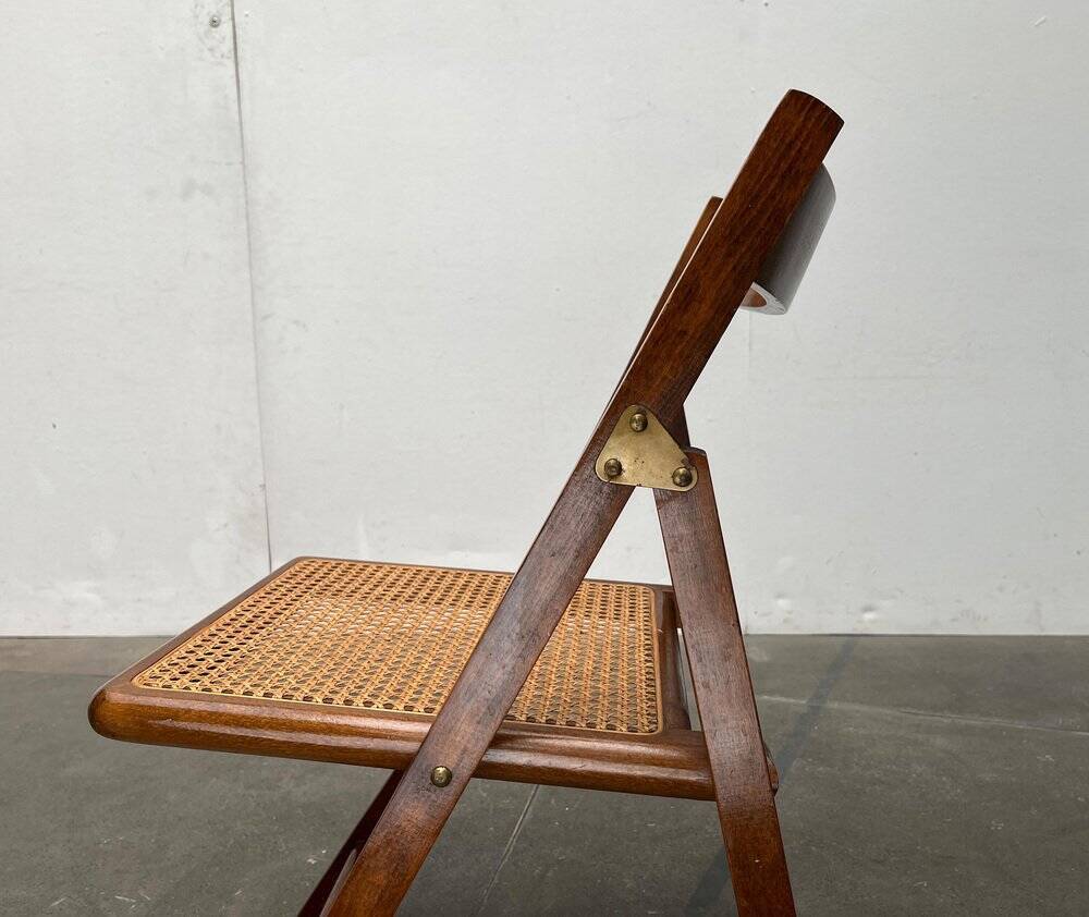 Mid-century wooden folding chair set with Viennese wicker seats, 1960s.