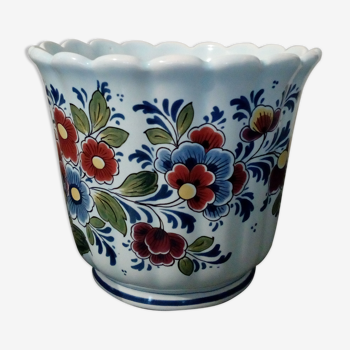 Cache-pot faience de Delft décor fleuri