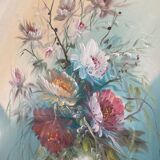 Large HST painting depicting a floral bouquet signed Lina Pont (?)