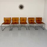 Lot of 5 tubular chairs Mart Stam edition Fasem vintage patinated leather