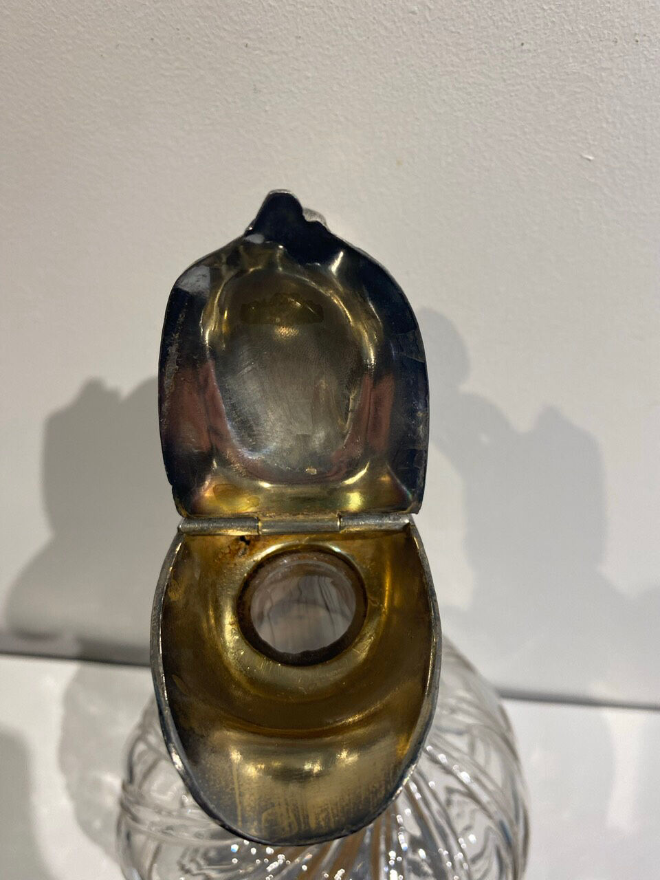 Glass and silver metal decanter around 1900