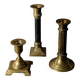 Vintage set of 3 brass candlesticks from the 1940s, various shapes.