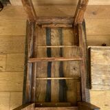 Old coffee table in solid oak and walnut from the 19th century, one belt drawer