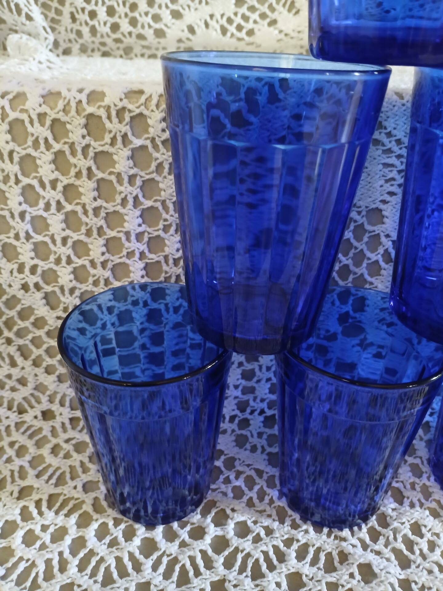 9 antique cobalt blue water glasses