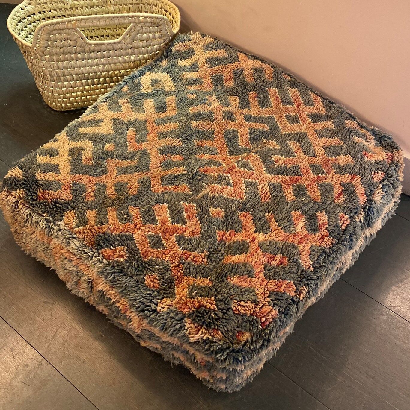 Pouf Berbère XL Beige Foncé à Motifs