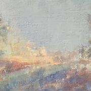 Vintage abstract landscape oil painting by Lars Falk, Sweden